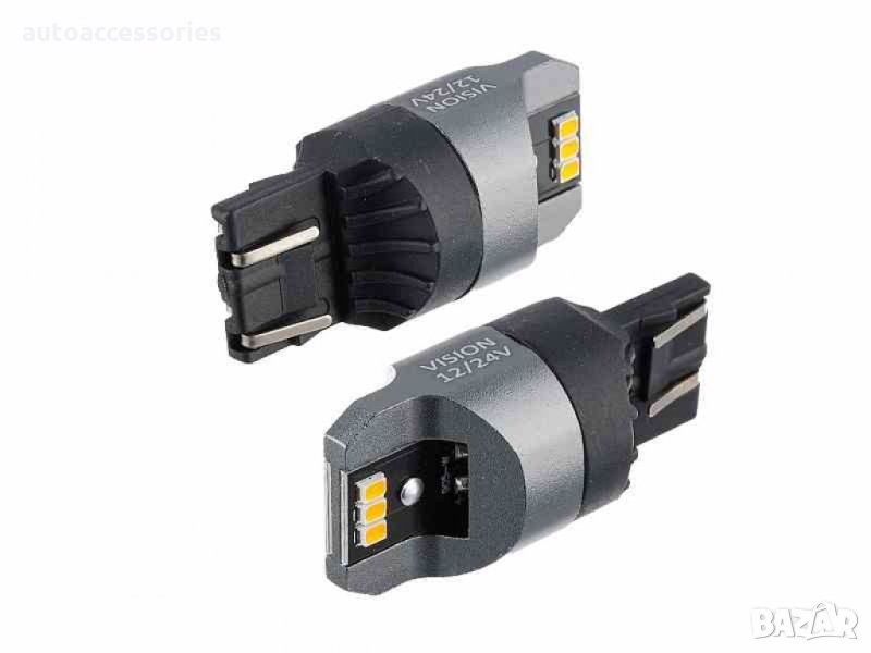 Крушка VISION WY21 / 5W (T20q) 12 / 24V 6x 3020 SMD LED, неполярна, CANBUS, оранжева, 2 бр.58337, , снимка 1