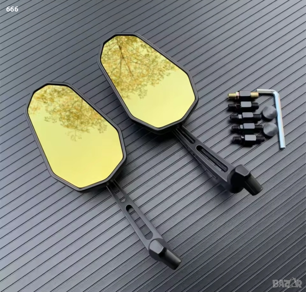Златисто огледало за обратно виждане с антирефлексно покритие за мотоциклет, снимка 1