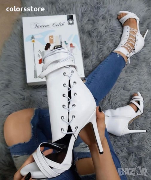 Летни боти на ток - бяла кожа - FM21, снимка 1