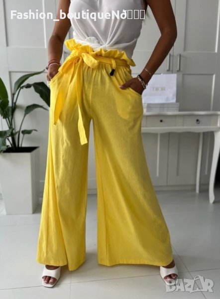 Дамски панталон със широк крачол в жълто  , снимка 1