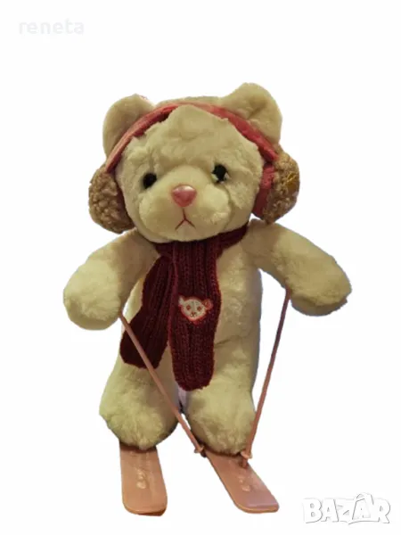 Играчка Мече, Тип Скиор,  Плюшен,  Бял/Розов, 30 см, снимка 1