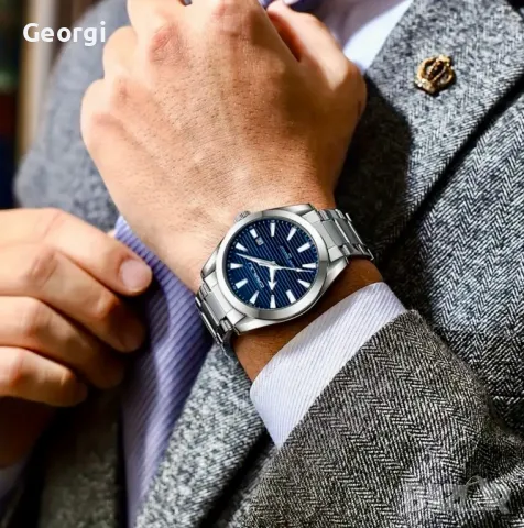 Мъжки елегантен бизнес кварцов часовник CRRJU* Сребрист с метална каишка!!, снимка 3 - Мъжки - 49572479