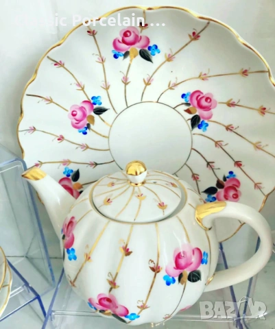 Чаен сервиз с розички и златна мрежа, ЛФЗ СССР Ленинградски порцеланов завод (ЛФЗ), снимка 2 - Сервизи - 53084260