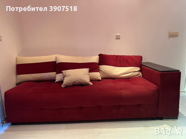 Разтегателен диван с лежанка подлакътник етажерка, снимка 3 - Дивани и мека мебел - 44847623