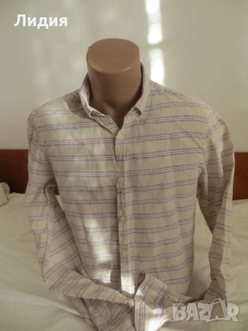 Мъжка риза с дълъг ръкав от лен Zara, снимка 1 - Ризи - 26635568