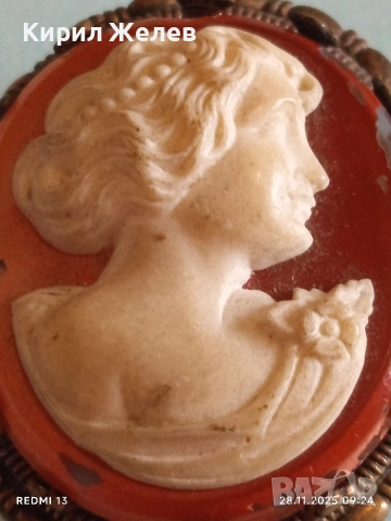 Винтидж Викториански стил КАМЕЯ с СЕДЕФ прекрасна бронзова стар пендант 49535, снимка 3 - Антикварни и старинни предмети - 52569668