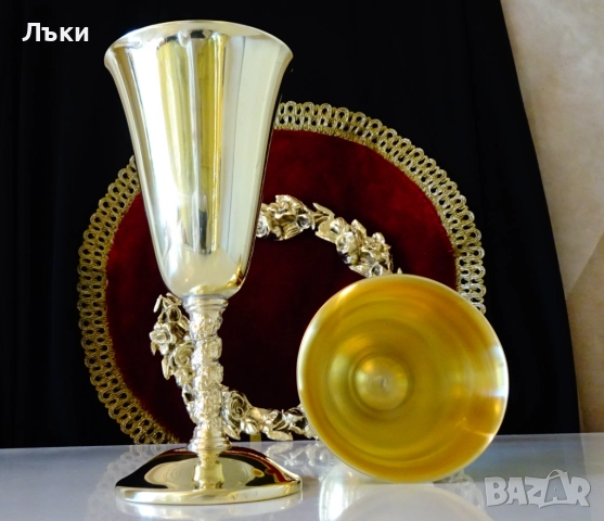 Бронзови чаши за вино 250 мл.,лози,грозде,позлата. , снимка 4 - Антикварни и старинни предмети - 52228396