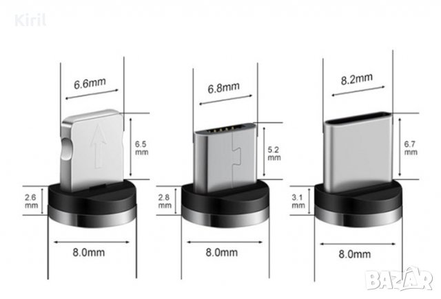 Магнитен кабел за зареждане на телефон iPhone, type C и Android, снимка 3 - USB кабели - 32884446