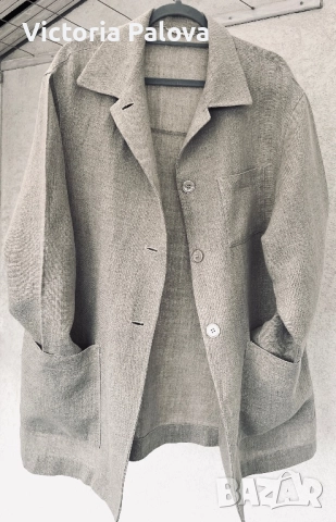 Минималистична риза- сако от груб лен в неутрален нюанс, снимка 2 - Сака - 52935123