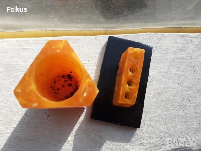 Стар соц. каталинен комплект за бюро ваза и моливник, снимка 6 - Антикварни и старинни предмети - 53333564