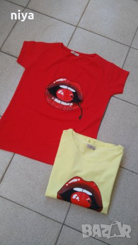 Тениска със устни и череша - Размер- С и М 