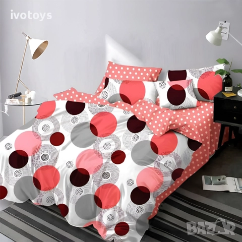 Двулицево спално бельо с ластик, 6 части - Модел WS18159, снимка 1