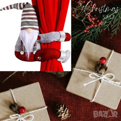 Коледен гном украса за завеси с велкро закрепване