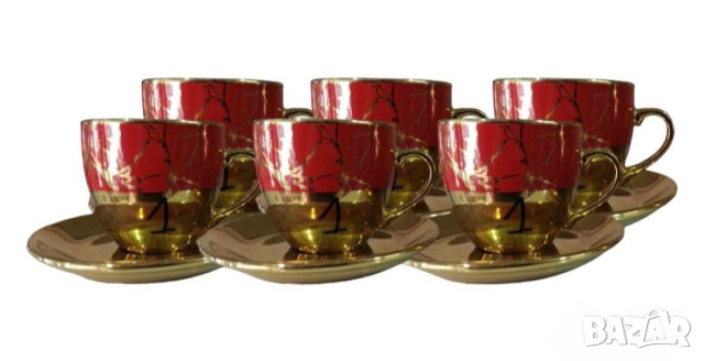 Луксозен комплект за кафе 6 бр. чаши + 6 бр. чинийки, снимка 1 - Чаши - 44880976