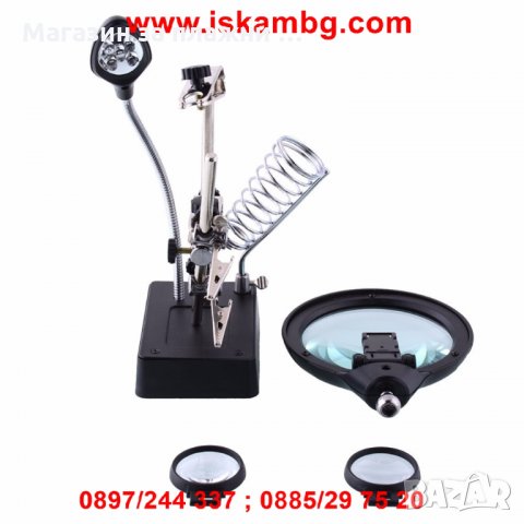 Настолна работна LED лампа с увеличителна лупа и трета ръка - КОД 16129, снимка 2 - Други инструменти - 28587837