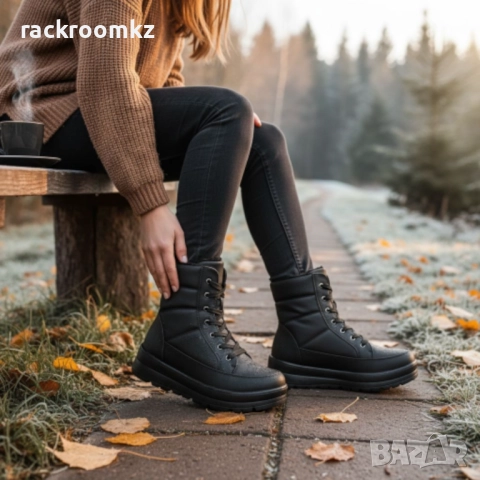 Дамски боти с топла, вата връзки и цип в черен цвят модел: B1103-1 black, снимка 5 - Дамски боти - 52876560