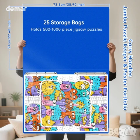 MOZOOSON Папка за съхранение на пъзели, Аксесоари за пъзели с 25 джоба, синя, снимка 4 - Пъзели - 50779960