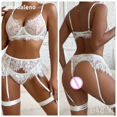 Дамски комплект бельо от четири части с дантелени тиранти, 3цвята , снимка 3 - Бельо - 41498826