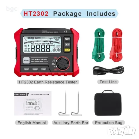 НОВ Цифров уред за измерване на земно съпротивление Мегаомметър Habotest HT2302 0 Ω - 4 kΩ 200 V
