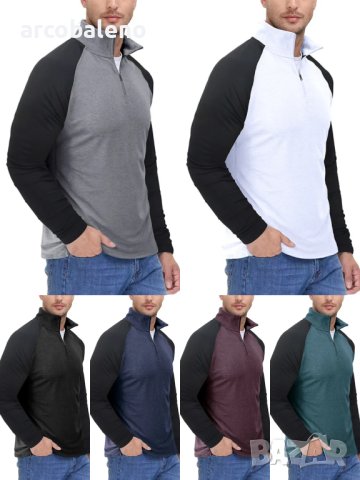 Нова мъжка блуза с дълъг ръкав и висока яка, 8цвята - 023