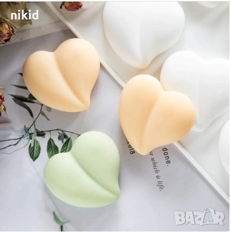 3D  8 обли едри сърца сърце с резка силиконов молд форма бонбони фондан шоколад  гипс сапун, снимка 2 - Форми - 32678645