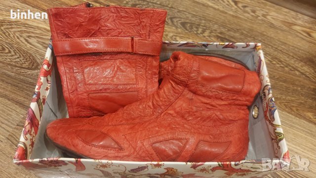Дамски червени ботушки естествена кожа 39 номер, снимка 4 - Дамски ботуши - 39407877