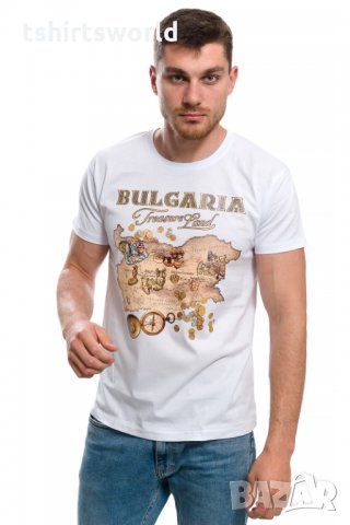 Нова бяла мъжка тениска с трансферен печат България - Treasure Land (Земя на съкровищата), снимка 11 - Тениски - 28213431