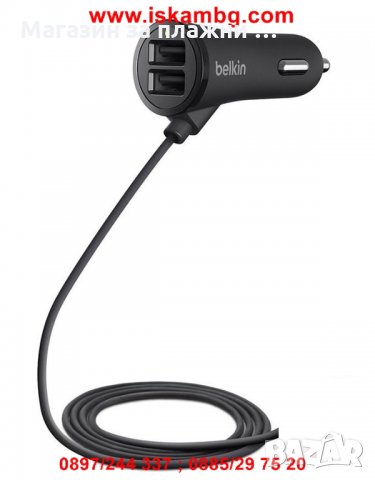 Зарядно за автомобил кола BELKIN с 2 USB порта - Apple iPhone Samsung, снимка 4 - Зарядни за кола - 26970175