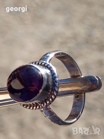 Дамски сребърен пръстен с аметист , снимка 3 - Пръстени - 39230019