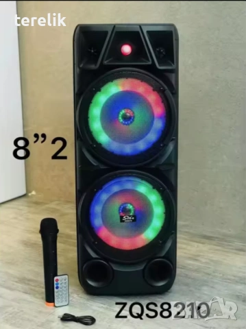 ** Нова ZQS 8210 2х8 120W 6500mah 2 микрофона ПРЕНОСИМА КАРАОКЕ КОЛОНА От вносител 12 месеца гаранци, снимка 5 - Тонколони - 53165390