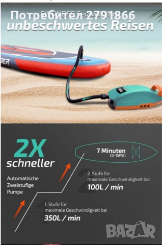 SUP помпа Swonder Seawolf с батерия 9000 mAh 2xпо-бърза въздушна помпа 20PSI за падълборд,каяк нова , снимка 2 - Водни спортове - 52255153