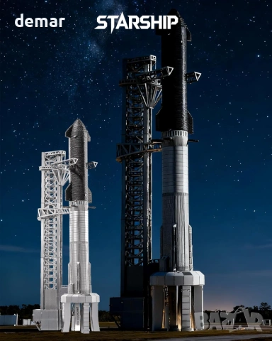 Метален 3D пъзел Piececool "Звезден кораб - ракета", модел за сглобяване, ниво на трудност 3, снимка 2 - Пъзели - 53281476