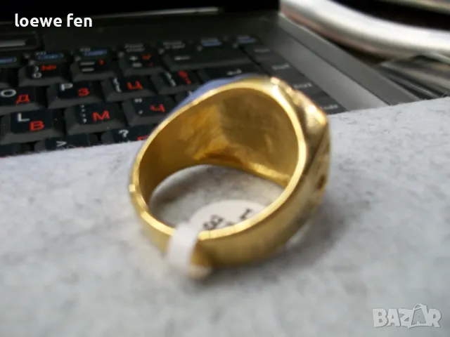 Мъжки пръстен неръждаема стомана златен цвят - конче с подкова, снимка 4 - Мъжки - 49878193