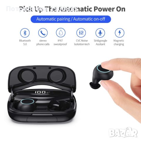 Безжични слушалки iPosible, Bluetooth 5.0, водоустойчиви IP65, снимка 2 - Безжични слушалки - 40279329