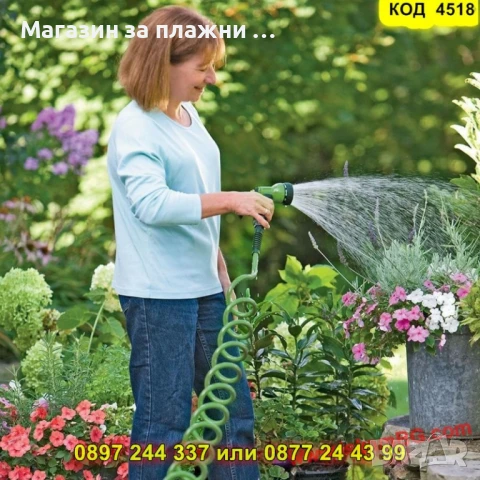 Спираловиден градински маркуч 15 м + пистолет с 5 функции - КОД 4518, снимка 3 - Напояване - 50469203