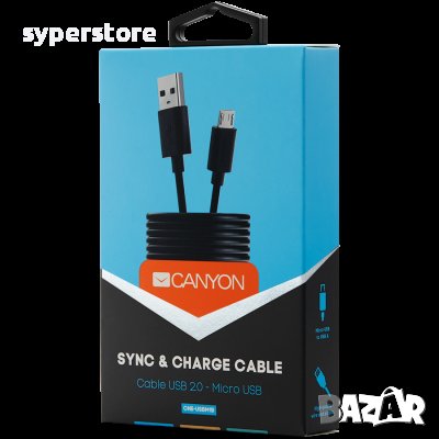Зареждащ кабел CANYON UM-1, Micro USB cable, 1M, Черен SS30230, снимка 2 - USB кабели - 40041026