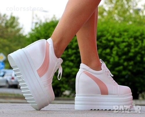 Кецове на платформа - бяло с розово - SJN56