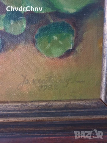 45х38см/малка картина масло върху платно/натюрморт цветя/латинки/1982/дървена рамка, снимка 5 - Картини - 51214989