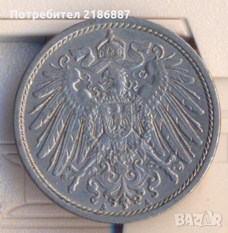 Германия 10 пфенига 1913 година, А, снимка 2 - Нумизматика и бонистика - 26755354