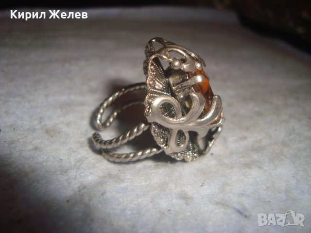 СТАР СКЪПОЦЕНЕН РЕТРО МЕДЕН ПОСРЕБРЕН ПРЪСТЕН с ОГРОМЕН ЮВЕЛИРНО ФАСЕТИРАН НАТУРАЛЕН ЦИТРИН 26280, снимка 11 - Антикварни и старинни предмети - 36772029