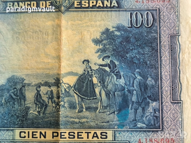 Банкнота - Испания - 100 песети | 1928г., снимка 3 - Нумизматика и бонистика - 51948662