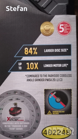 Мощен Акумулаторен Ъглошлайф PARKSIDE, снимка 5 - Ъглошлайфи - 52641862