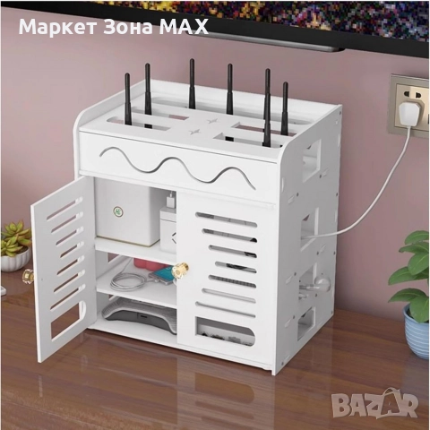 Органайзер шкаф за Wi-Fi рутер и кабели – 3 нива, бял дизайн, снимка 4 - Други стоки за дома - 52972027