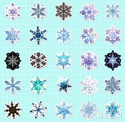 50 бр снежинка снежинки Коледни самозалепващи лепенки стикери за украса декор картонена торта др, снимка 8 - Други - 42995381
