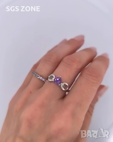 СРЕБЪРЕН ПРЪСТЕН С АМЕТИСТ , снимка 3 - Пръстени - 52403522