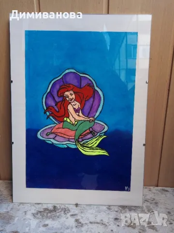 Русалка в рамка със стъкло 30х42 , снимка 2 - Картини - 47708841