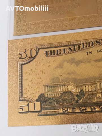 Позлатена с 24 карата злато релефна банкнота 50 долара със сертификат, снимка 6 - Нумизматика и бонистика - 51375758