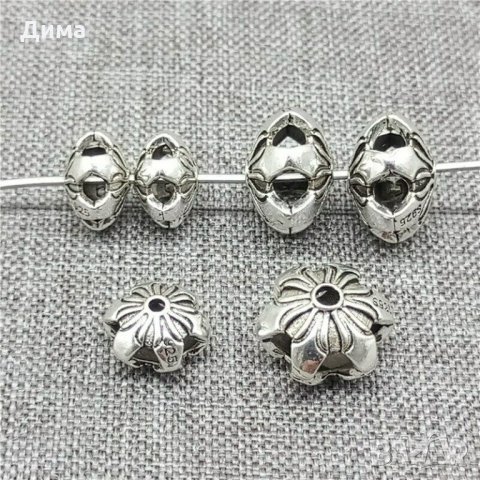 Талисмани от 925 Стерлингово Сребро тип Пандора - Flower Beads 2-Sided - 8 мм - За Бижута, снимка 2 - Колиета, медальони, синджири - 32879586