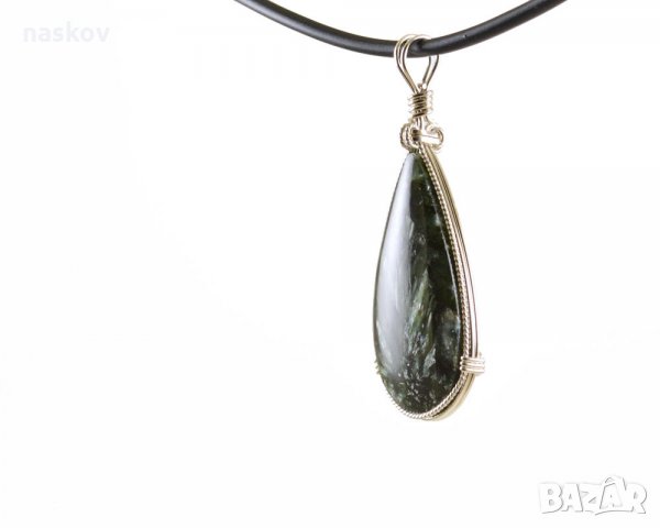 Серафинит сребърна висулка - Уникат, снимка 3 - Колиета, медальони, синджири - 28456738
