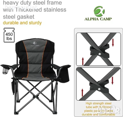 ПРОМОЦИЯ Сгъваем къмпинг стол ALPHA CAMP Е01CC401-BK, снимка 5 - Къмпинг мебели - 49544708